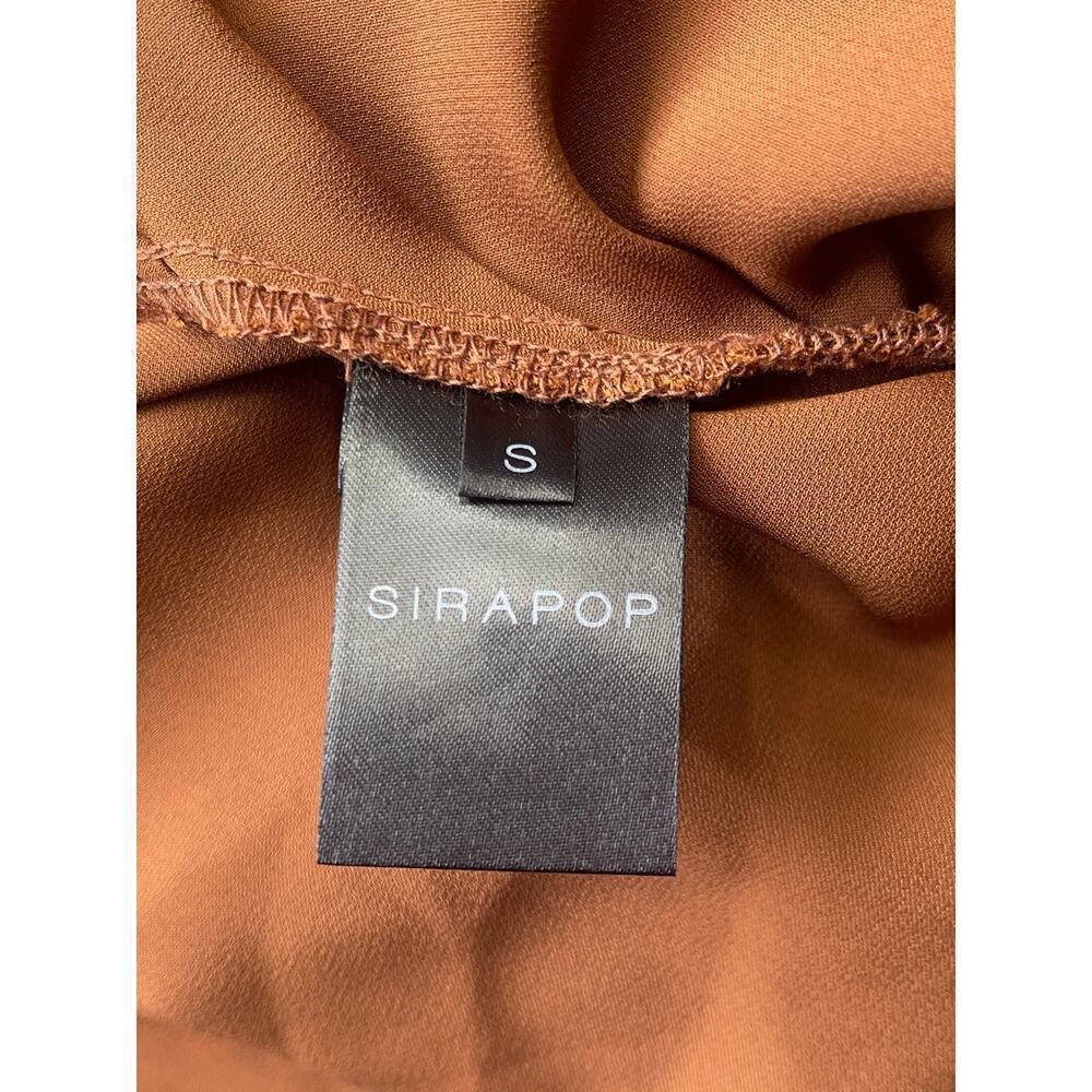 Sirapop Sara Satin Asymmetric Side-Drape Midi Dress in Camel NWTI – Size Small - Picture 13 of 17